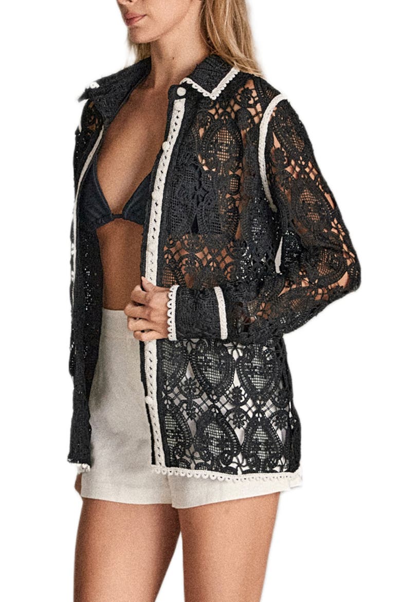 Crochet Button-Up Shirt, Alternate, color, BLACK