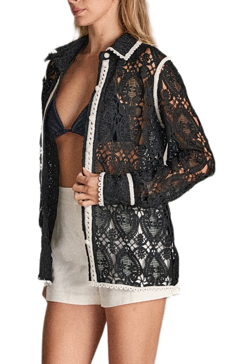 English Factory Crochet Button-Up Shirt, Alternate, color, Black