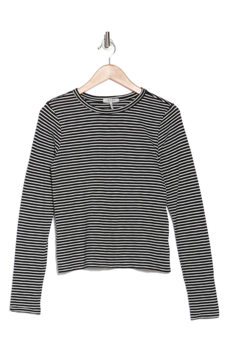 rag & bone Long Sleeve Slub Knit Top, Alternate, color, Blk/Wht