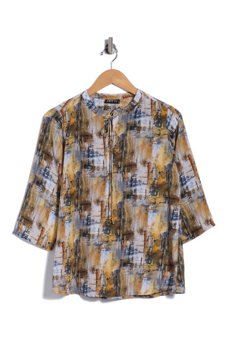 Tassel Neck Shift Top, Alternate, color, YELLOW MULTI