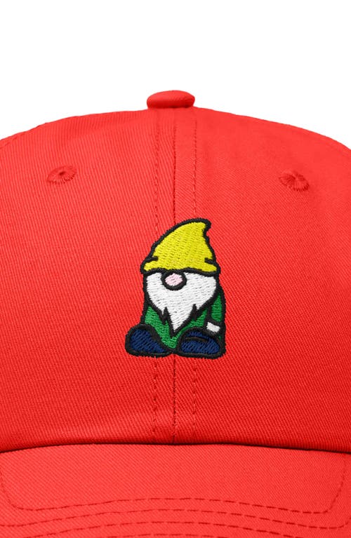 Dalix Gnome Embroidered Dad Hat In Red