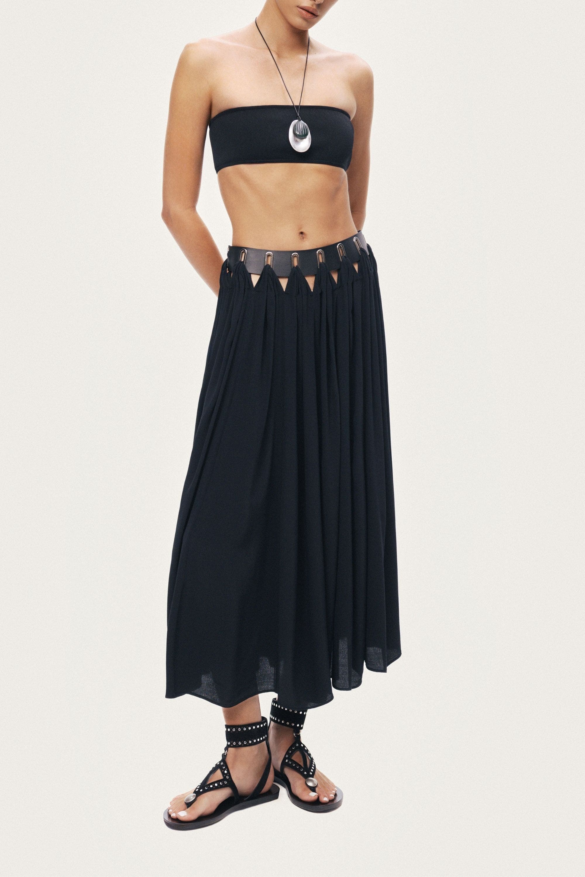 Pleated Ring-Detail Midi Skirt - image 2