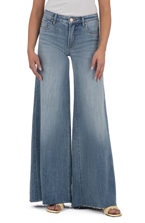 Blake Raw Hem Mid Rise Super Flare Jeans (Charming)