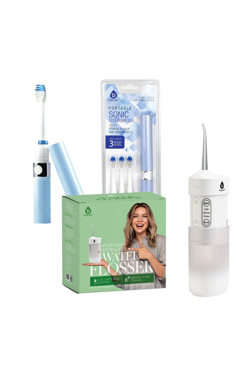 PURSONIC Compact Travel Oral Care Bundle: Portable USB Rechargeable Collapsible Water Flosser and Pursonic Portable Electric Toothbrush, Main, color, Multicolor