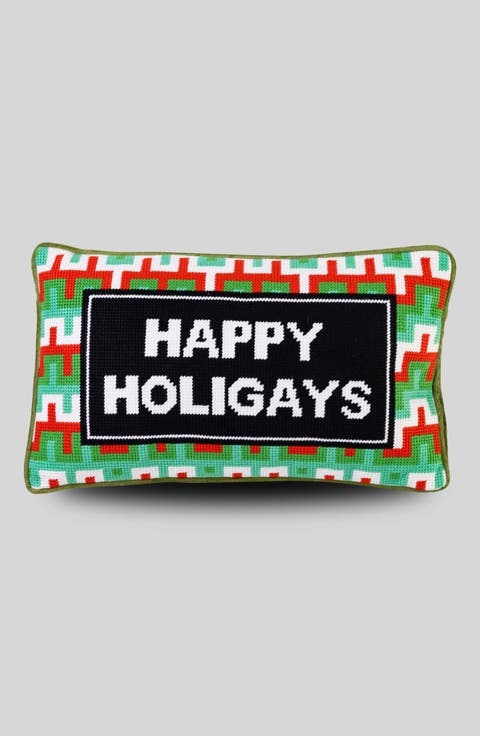 Happy Holigays Needlepoint Pillow