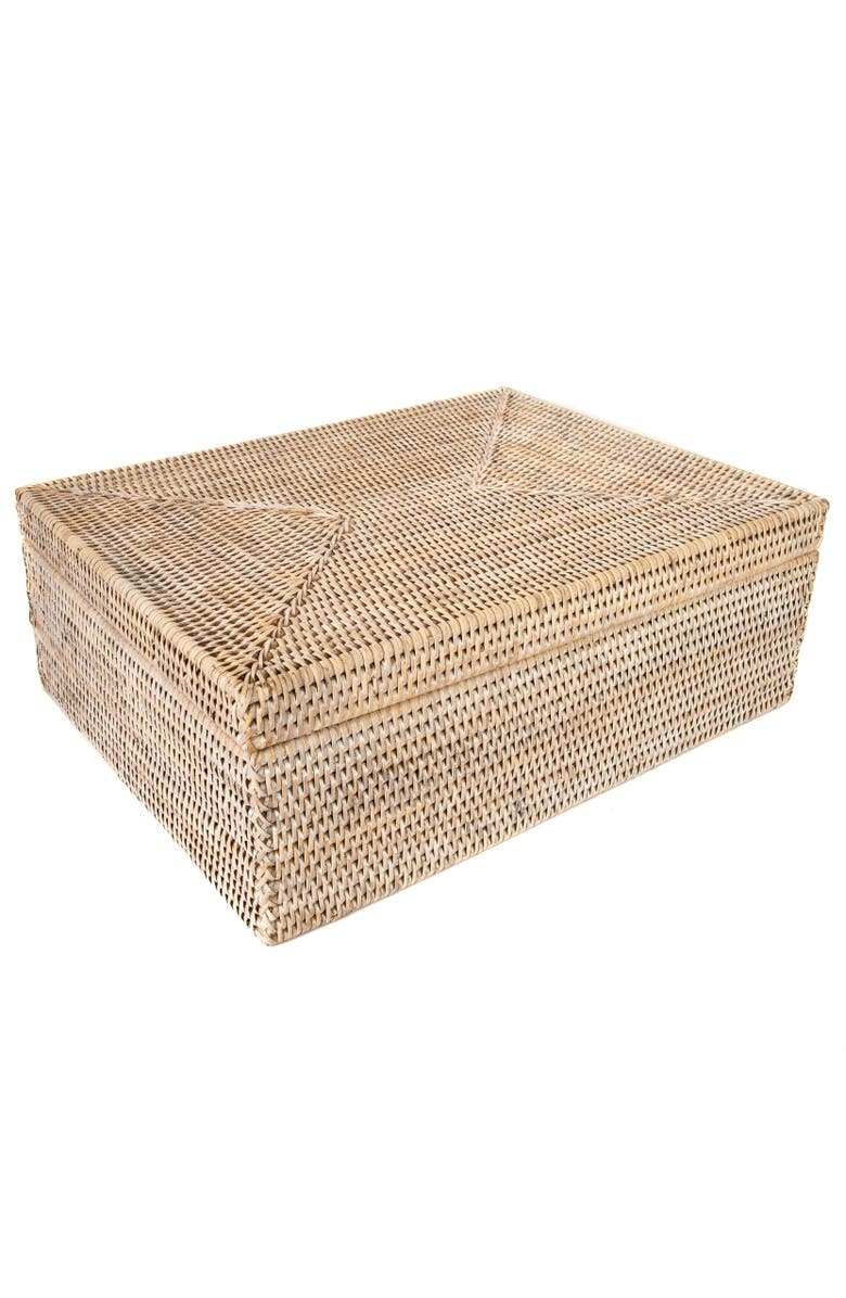 Artifacts Trading Company<sup>™</sup> Artifacts Rattan Storage Box with Lid - Flat Legal File Organizer, Main, color, White Wash