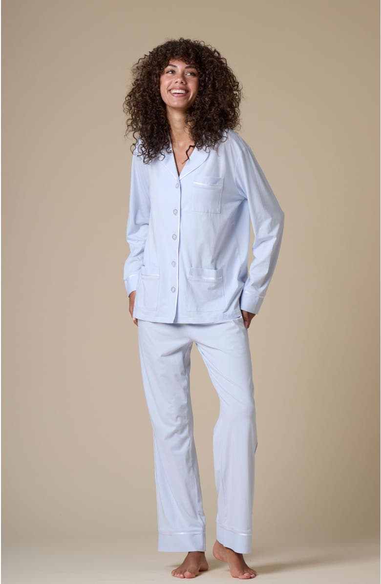 KIP Luxe Stretch Cotton Long Pajama Gift Set, Alternate, color, Mist Blue