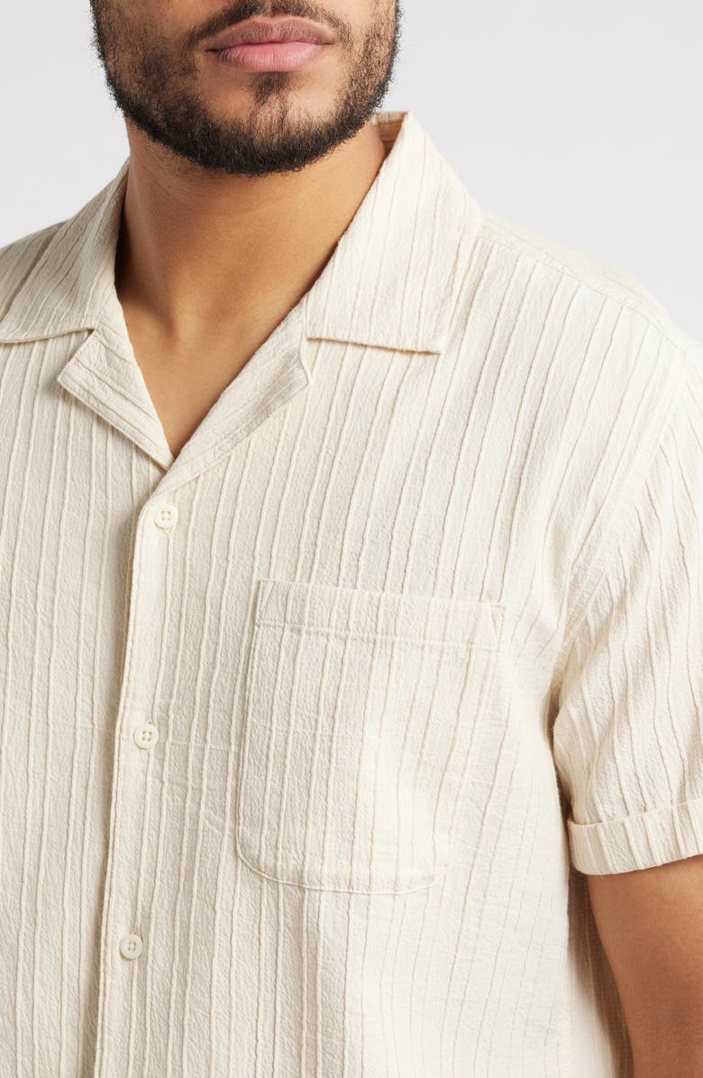 Rails Ohana Short Sleeve Stretch Cotton Plissé Button-Up Shirt, Alternate, color, Cream