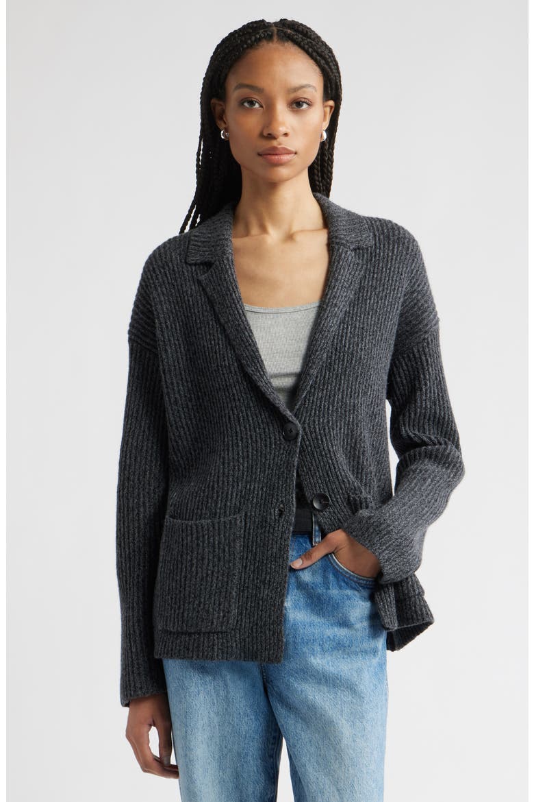 Rib Wool & Cashmere Cardigan, Main, color, BLACK-GREY MARL