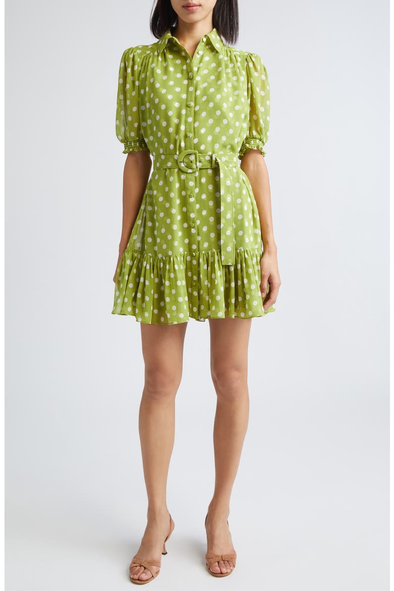 Camille Polka Dot Minidress, Main, color, PICKLE/IVORY
