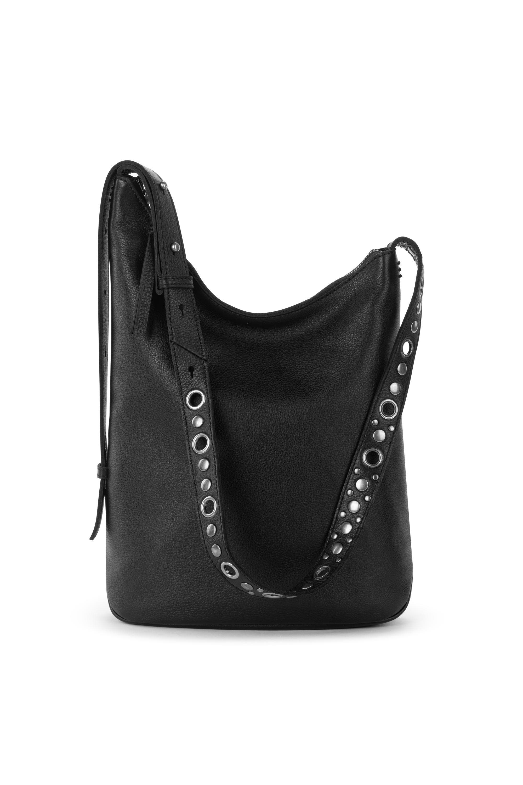 Tess Asymetrical Leather Bucket, Alternate, color, Black Belt
