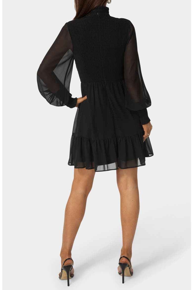 Floral Smocked Long Sleeve Chiffon Minidress, Alternate, color, BLACK