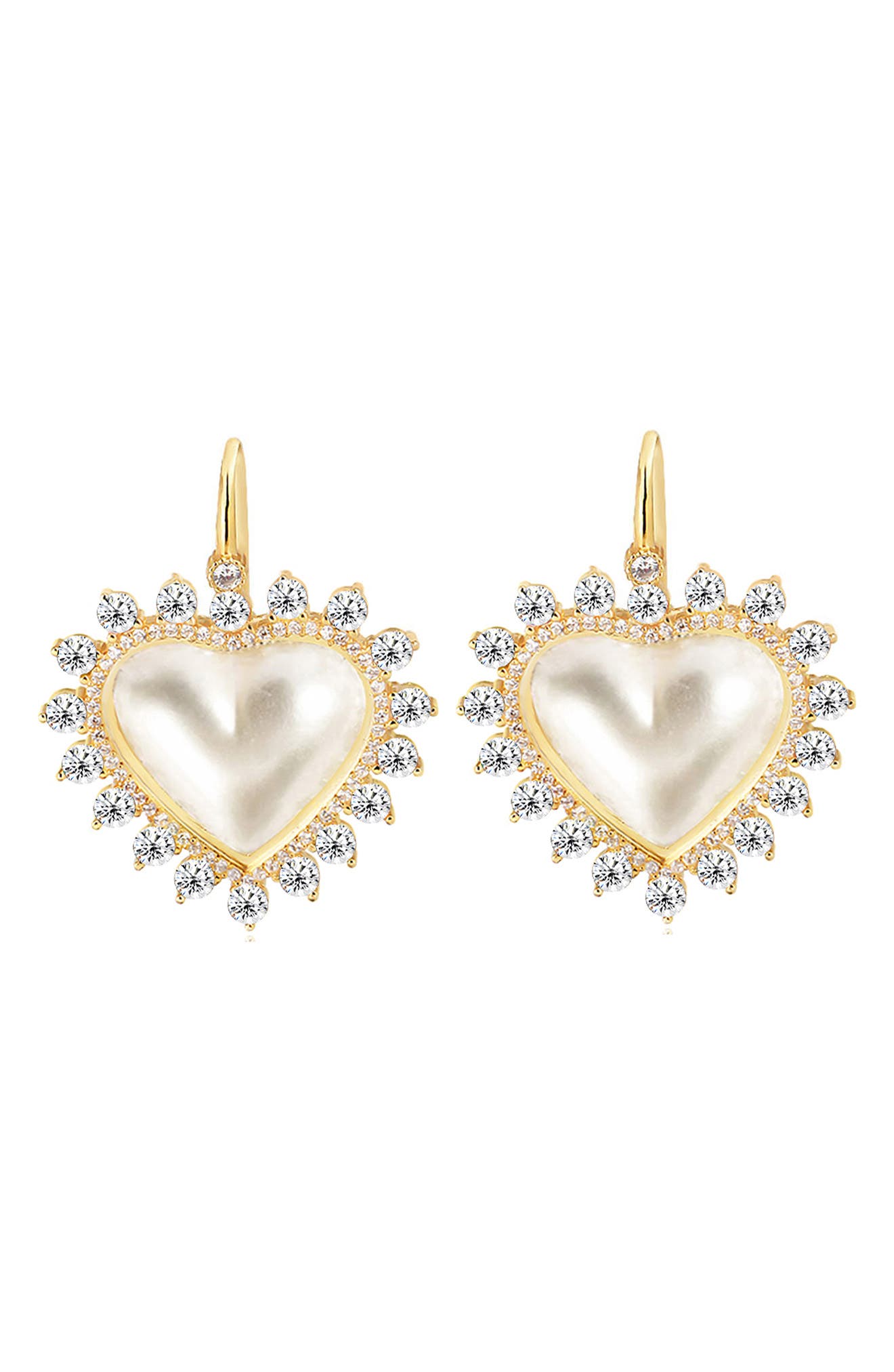 GABI RIELLE 14K Gold Plated Sterling Silver Cubic Zirconia & Mother-of-Pearl Heart Drop Earrings