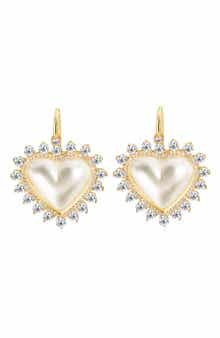 GABI RIELLE 14K Gold Plated Sterling Silver Cubic Zirconia & Mother-of-Pearl Heart Drop Earrings