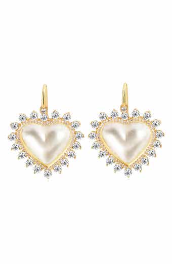 GABI RIELLE 14K Gold Plated Sterling Silver Cubic Zirconia & Mother-of-Pearl Heart Drop Earrings