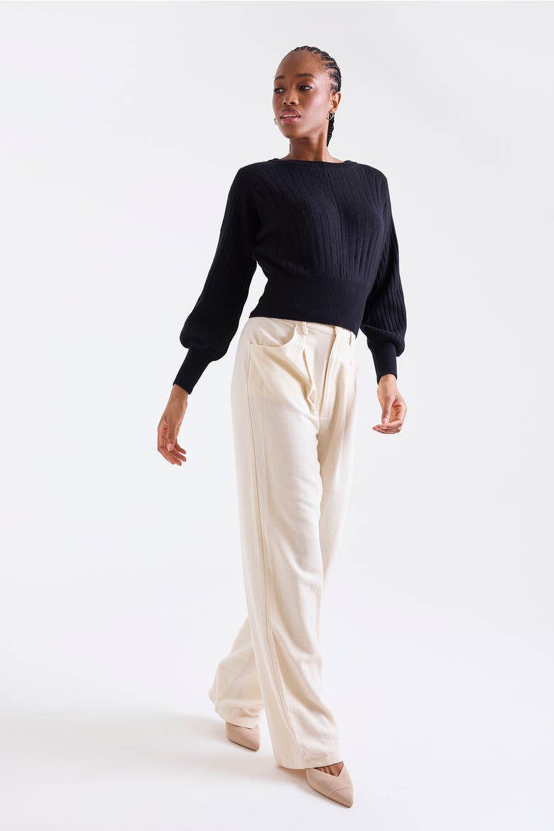 Rosa Ribbed 100% Cashmere Sweater, Alternate, color, BLACK