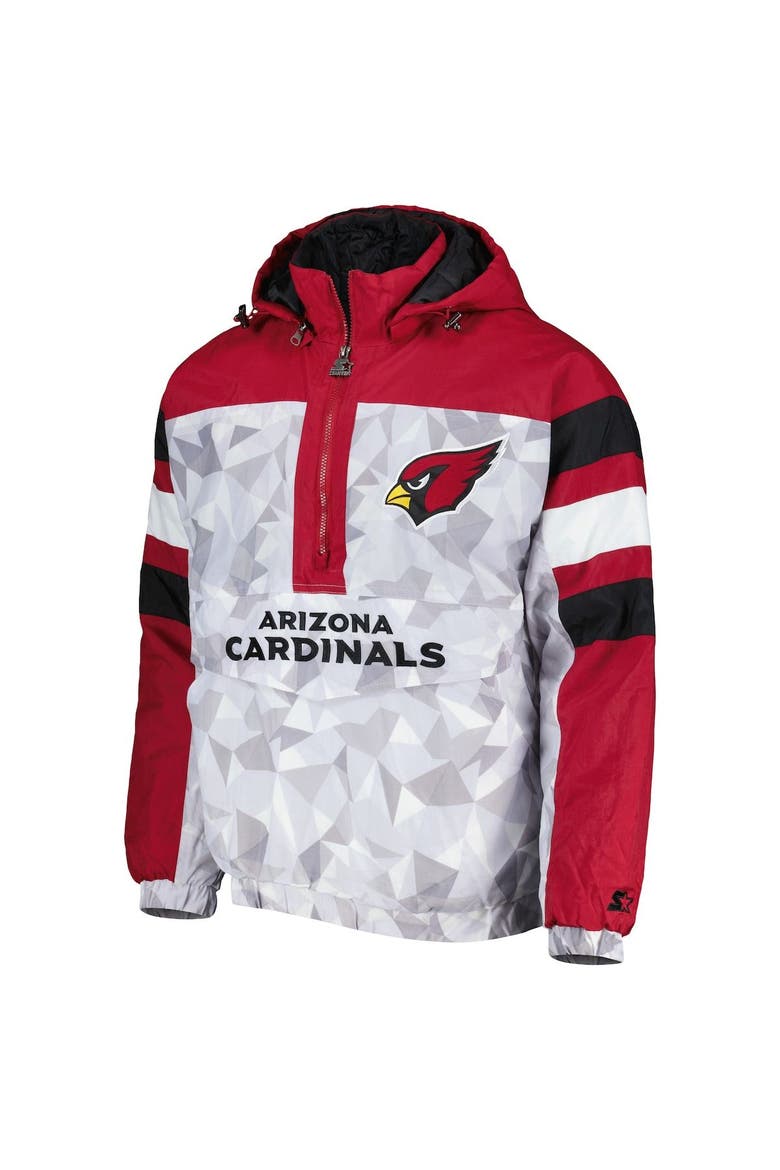 Men's Starter White/Cardinal Arizona Cardinals Thursday Night Gridiron Raglan Half-Zip Hooded Jacket, Alternate, color, White