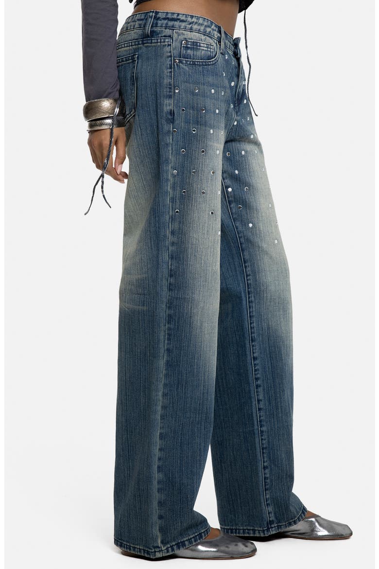Hunter Mirror Embellished Low Rise Wide Leg Jeans, Alternate, color, BLUE