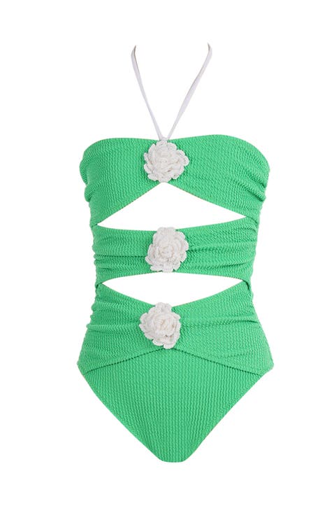 Hand-Made Crochet Flower Detail Cut-Out One Piece Swimsuit, Little Kid-Big Kid