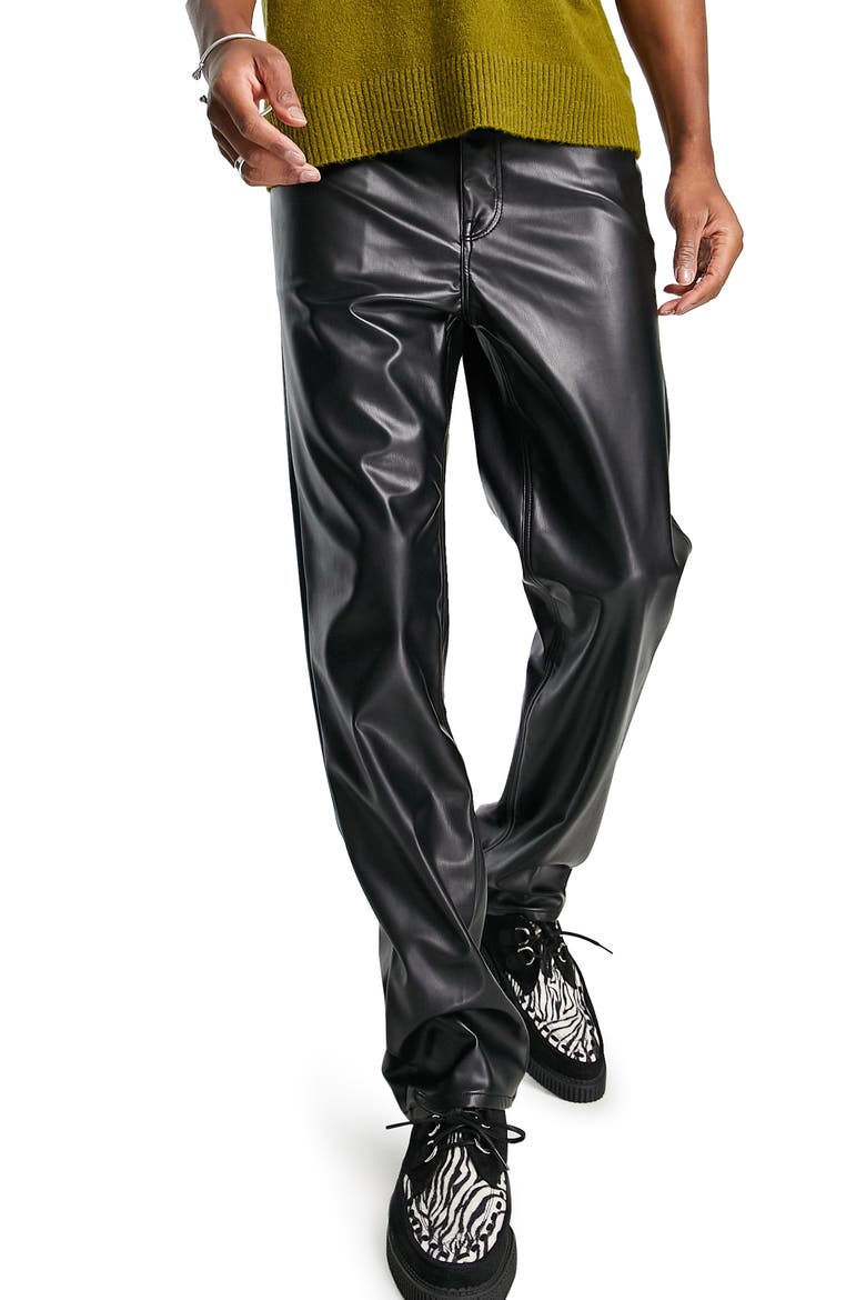 Faux Leather Dad Jeans, Main, color, BLACK