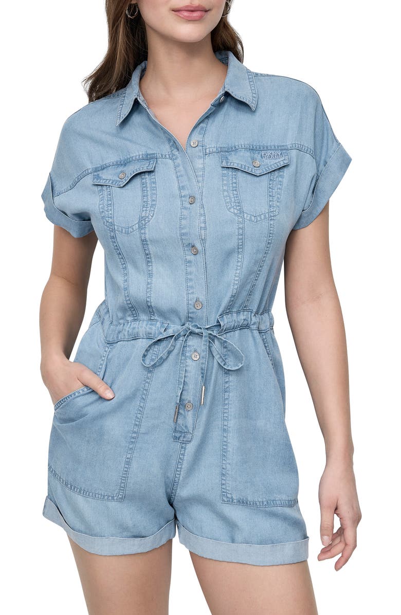 DKNY Jeans Short Sleeve Romper, Alternate, color, Chambray