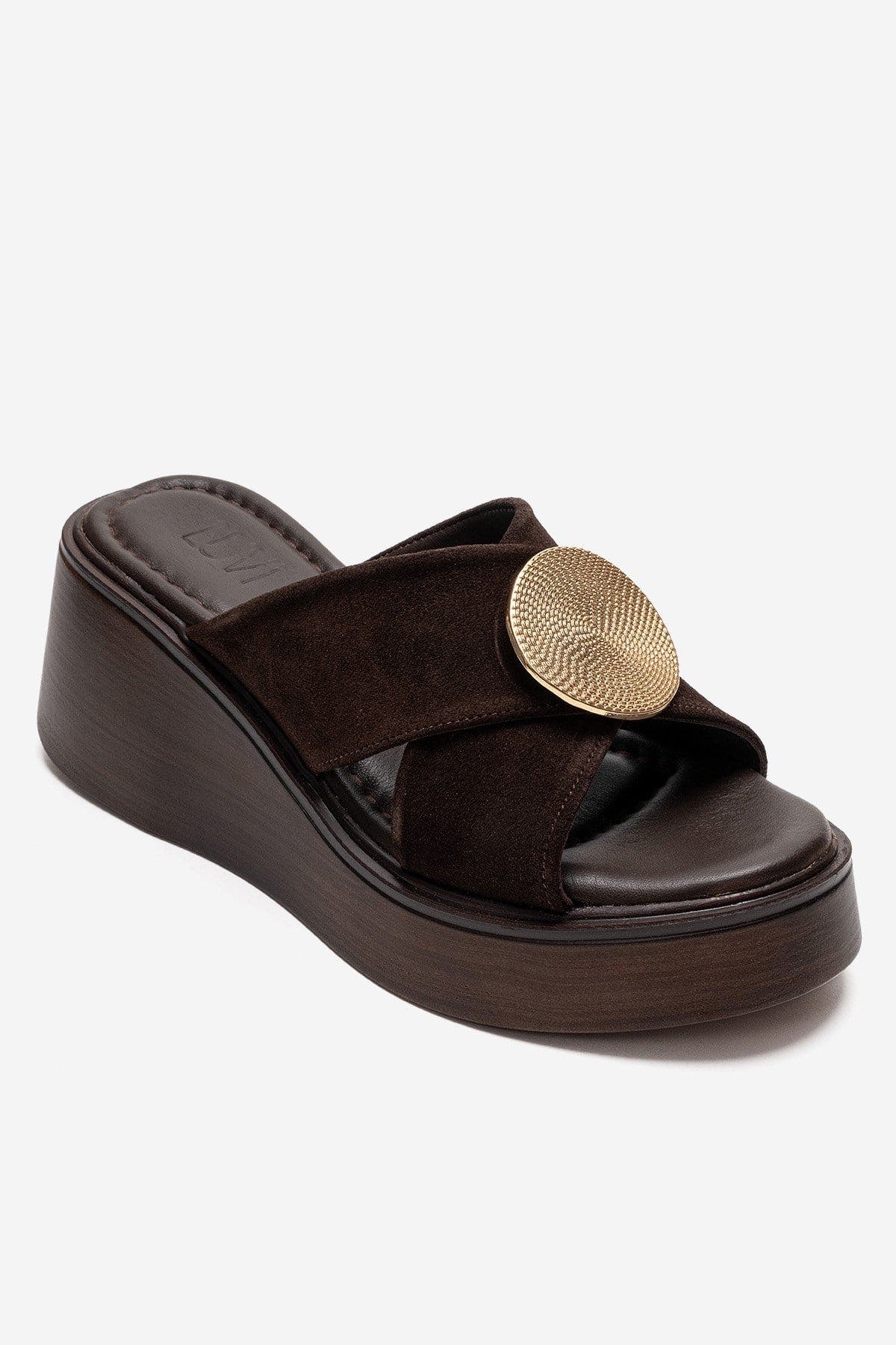 Forever & Always Shoes Fianna Leather Cross Strap Platform Sandal, Alternate, color, Brown Suede