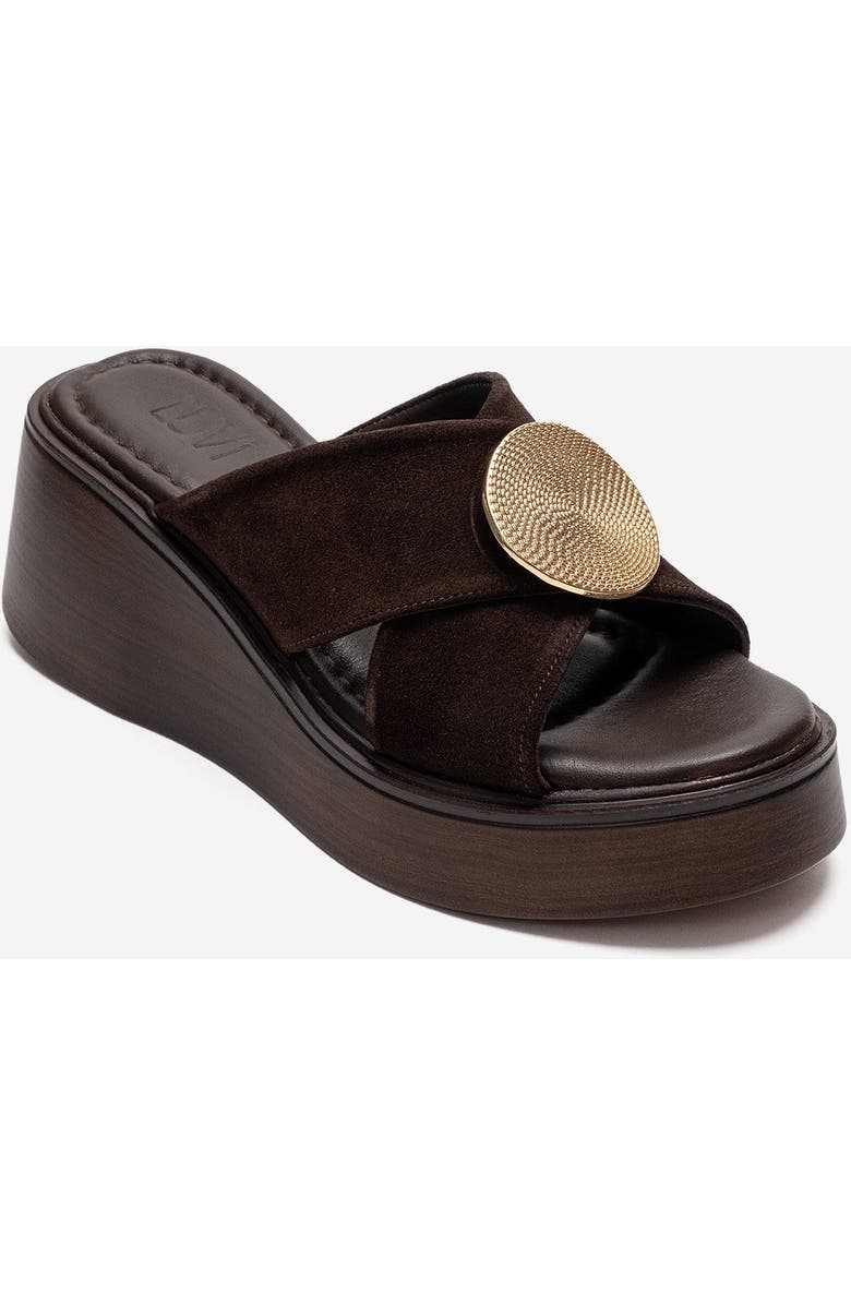 Forever & Always Shoes Fianna Leather Cross Strap Platform Sandal, Alternate, color, Brown Suede