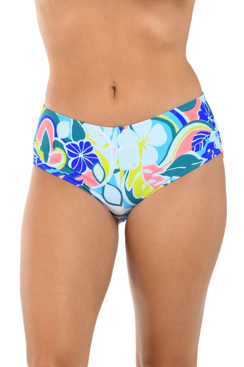Hibiscus Hot Pants Swim Bottoms, Main, color, BLUE/ GREEN MULTI