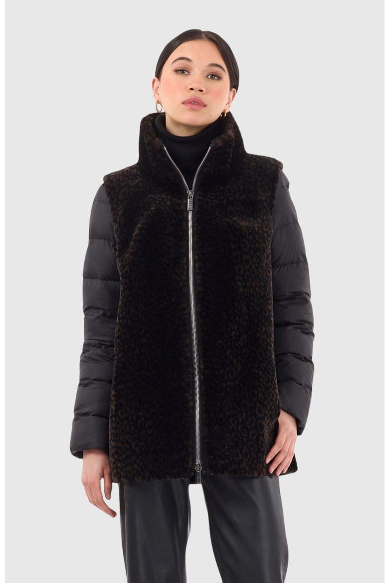 Genuine Shearling Jacket, Detachable Sleeves, Alternate, color, BLACK/BROWN LPRD