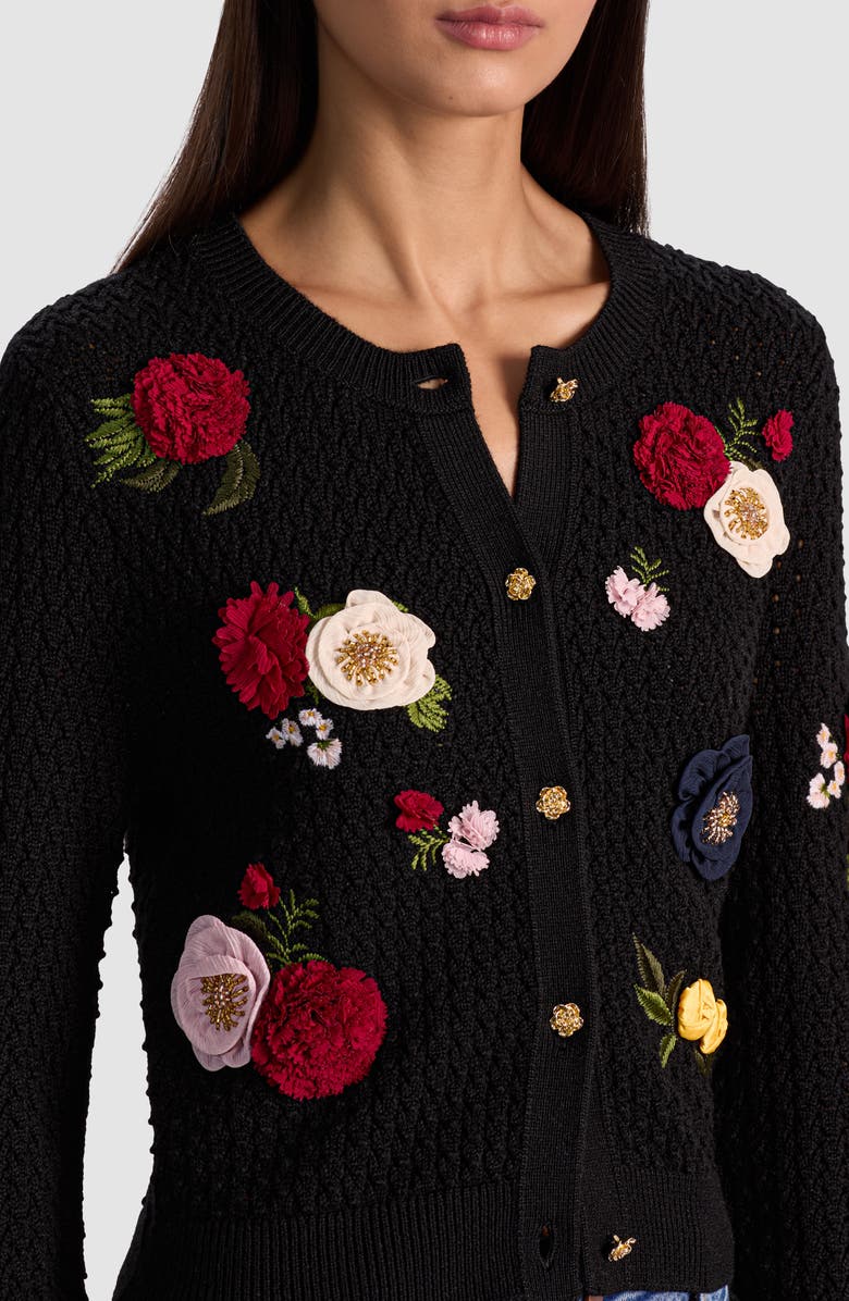 Alice + Olivia Dollie Floral Wool Blend Cardigan, Alternate, color, Black Multi