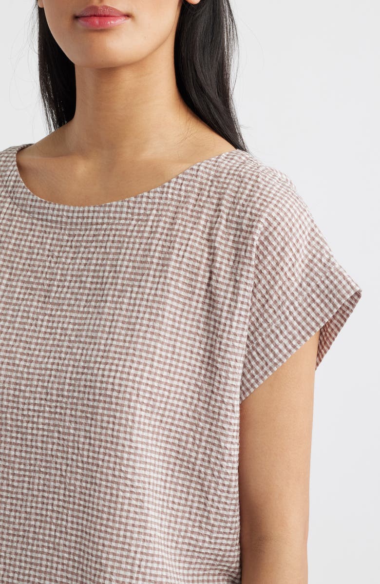 Eileen Fisher Ballet Neck Boxy Organic Cotton Blend Top, Alternate, color, Cocoa