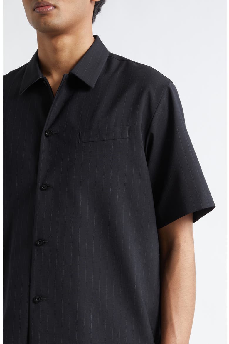 Chalk Stripe Short Sleeve Shirt, Alternate, color, BLACK