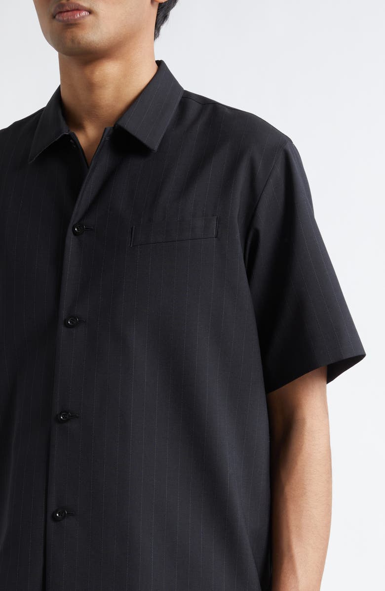 Sacai Chalk Stripe Short Sleeve Shirt, Alternate, color, Black