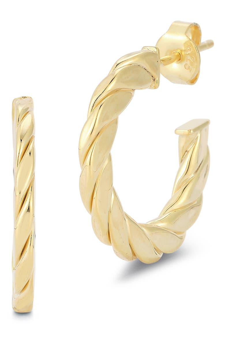14K Yellow Gold Plated Sterling Silver Twist Hoop Earrings, Main, color, GOLD