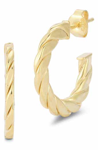 14K Yellow Gold Plated Sterling Silver Twist Hoop Earrings