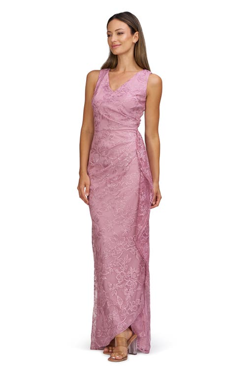 Js Collections Blakely Floral Embroidery Ruched Gown In Lilac