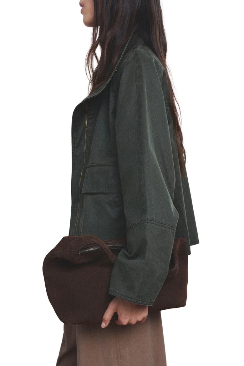 Funnel Neck Cotton Blend Jacket, Alternate, color, KHAKI GREEN