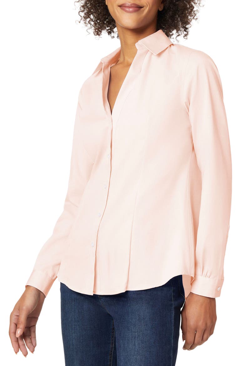 Solid Button-Up Cotton Shirt, Main, color, ROSE
