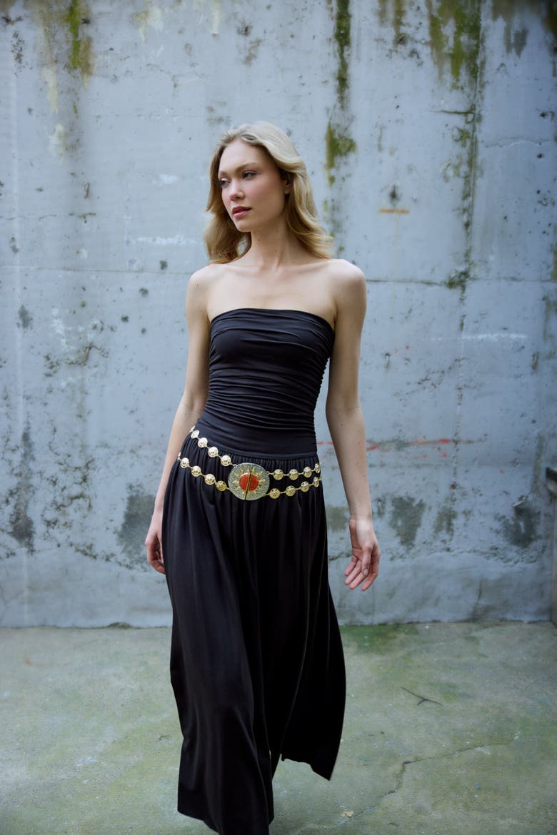 Aluna Strapless Stretch Maxi Dress, Alternate, color, Brown
