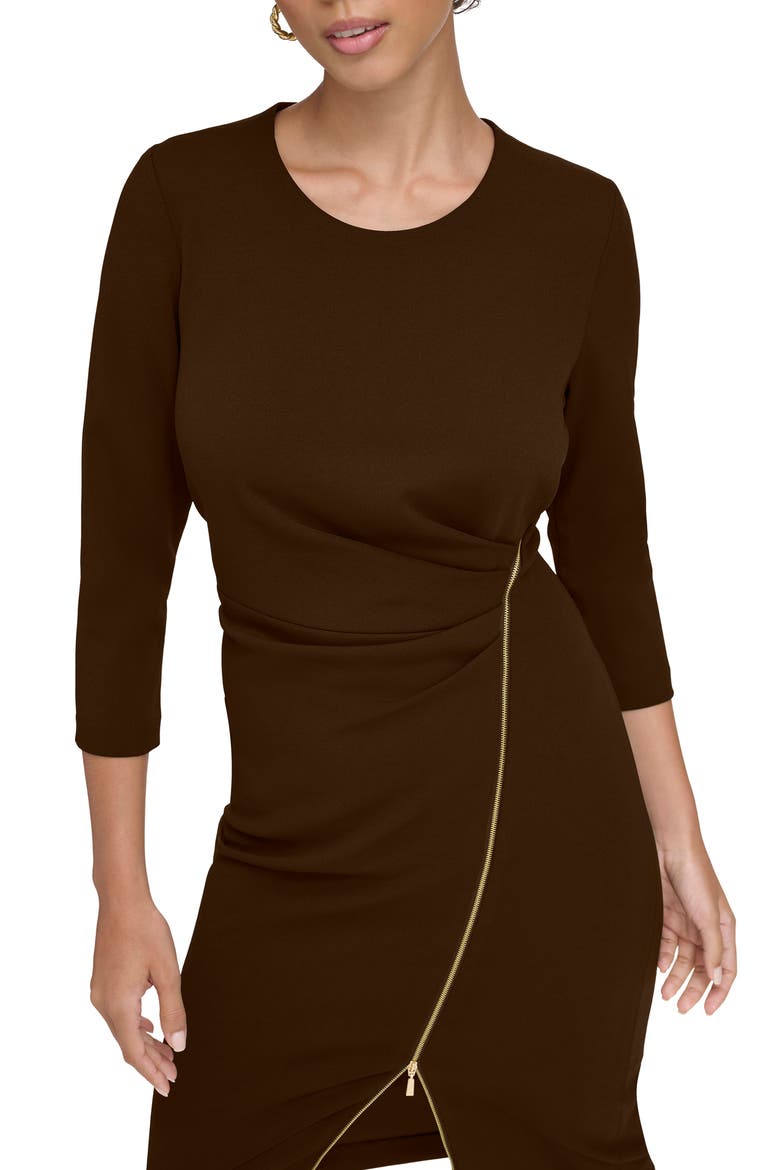 Zip Trim Sheath Dress, Alternate, color, COFFEE BEAN