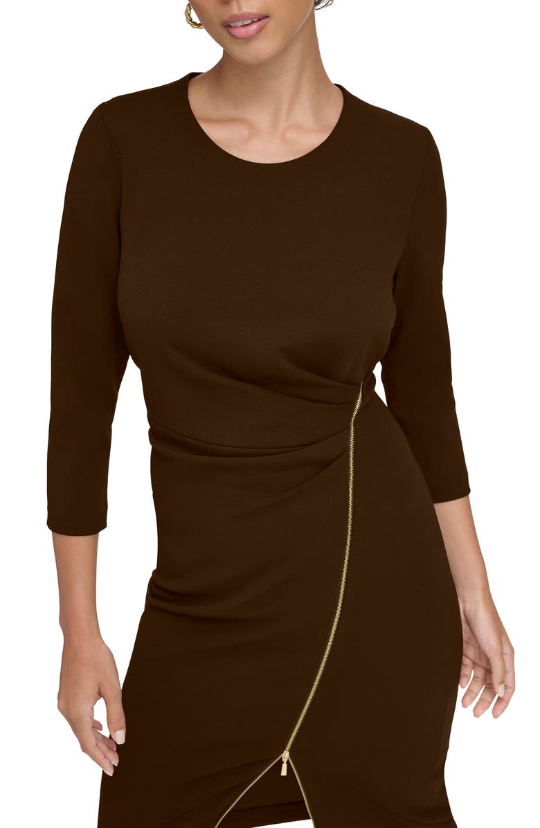 Calvin Klein Zip Trim Sheath Dress, Alternate, color, Coffee Bean