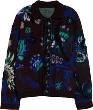 Sacai Floral Jacquard Knit Blouson Cardigan Sweater