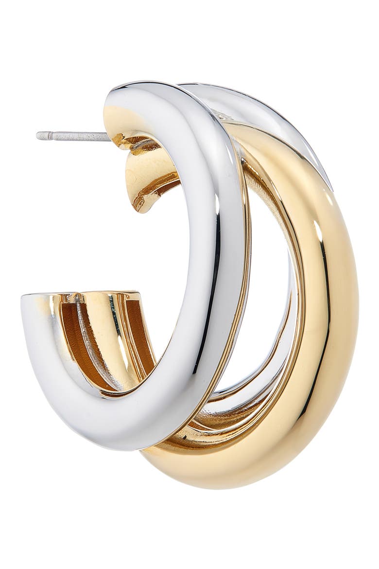 Triple Loop Two-Tone Hoop Earrings, Alternate, color, M042 SILVER / GOLD