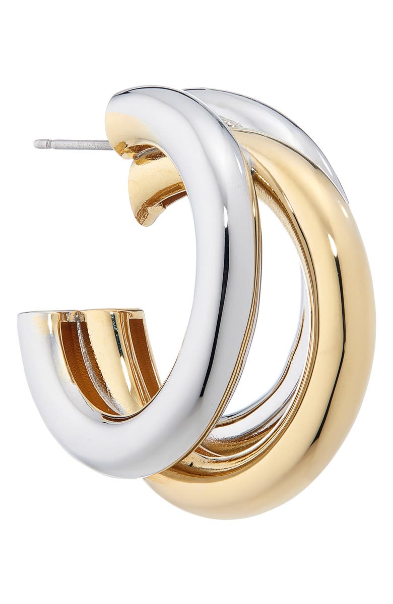 Rabanne Triple Loop Two-Tone Hoop Earrings, Alternate, color, M042 Silver / Gold