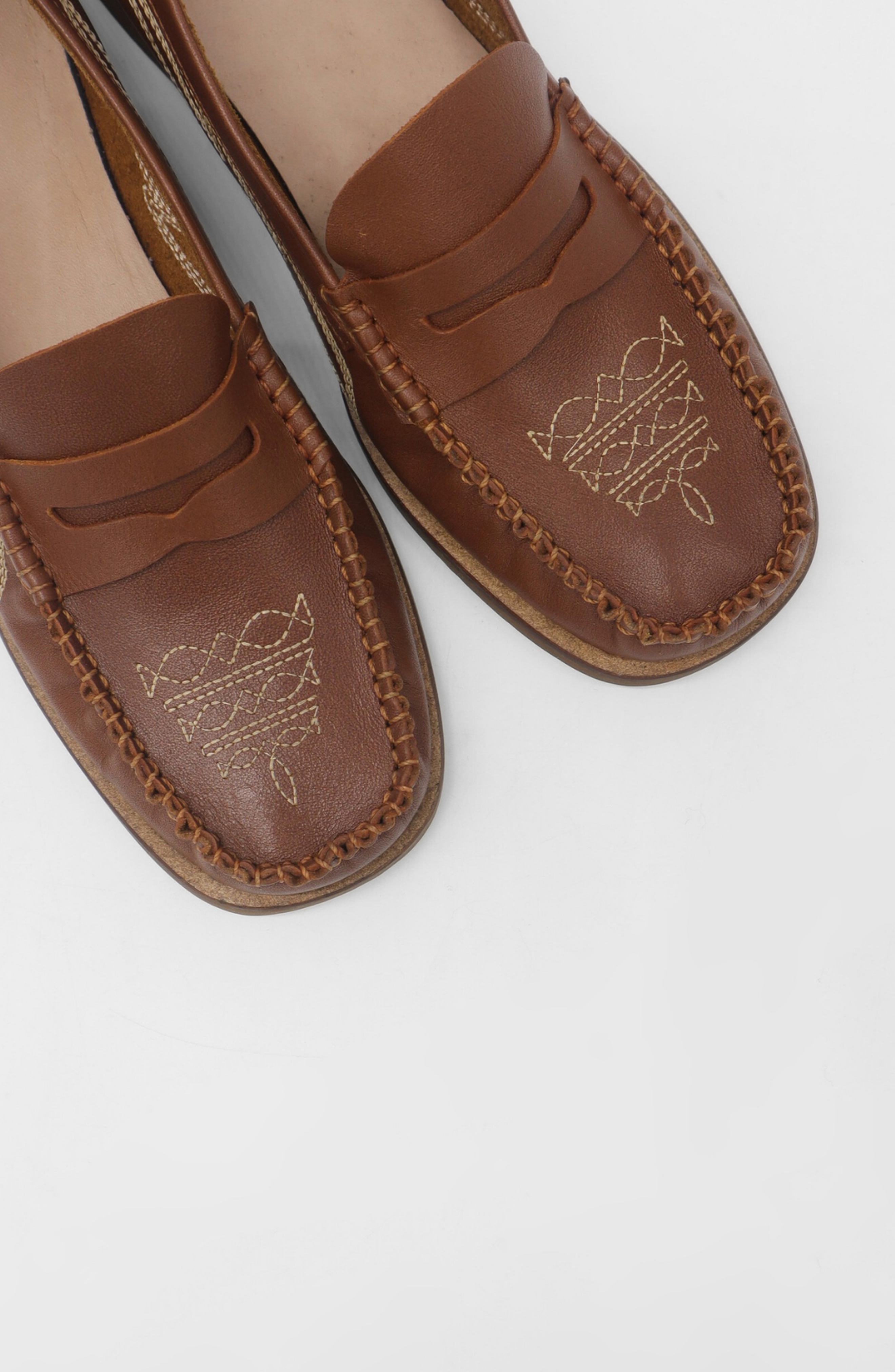 Baldanza Leather Western Embroidery Penny Loafers, Alternate, color, Brown