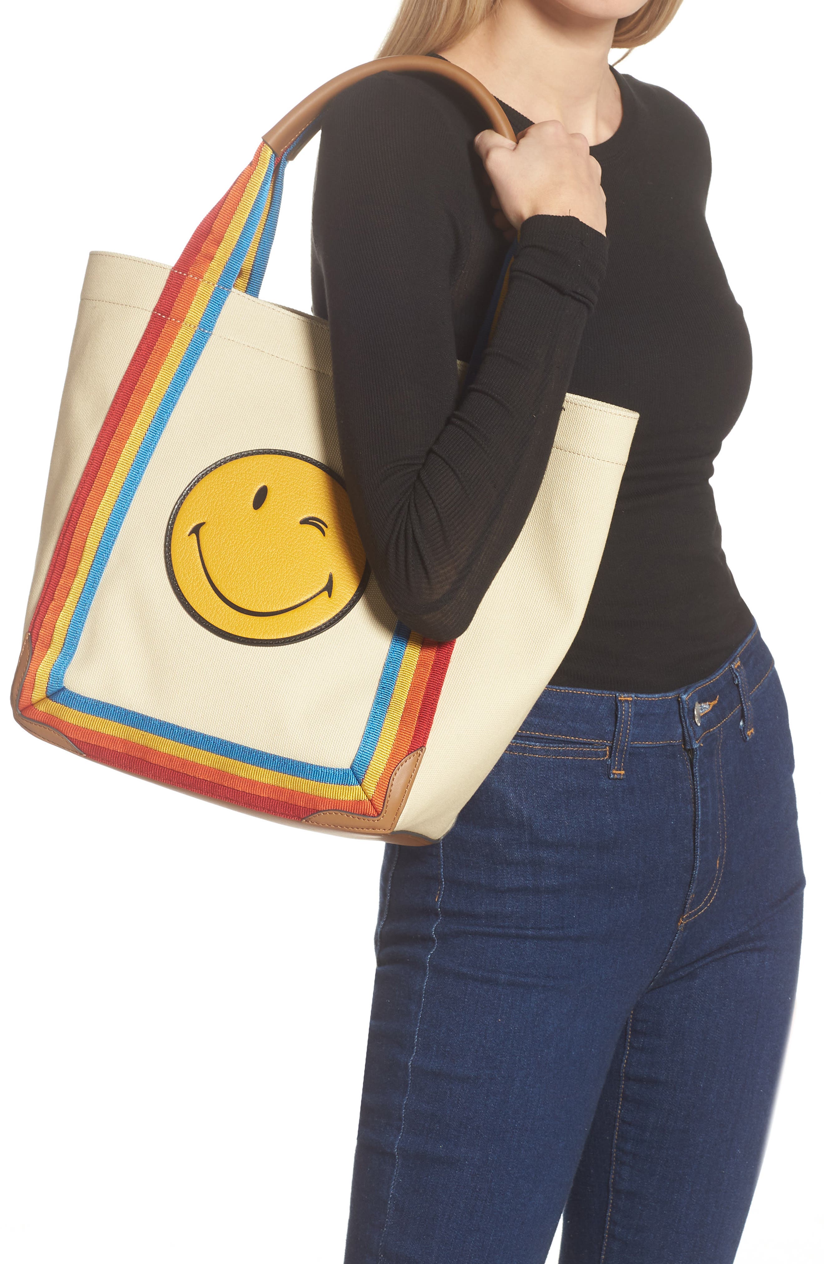 Anya Hindmarch Wink Small Canvas Tote, Main, color, 