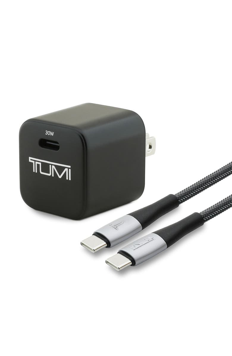 TUMI 30W GaN Smart Power Adapter with Type-C Port & Charge Cord, Main, color, Black