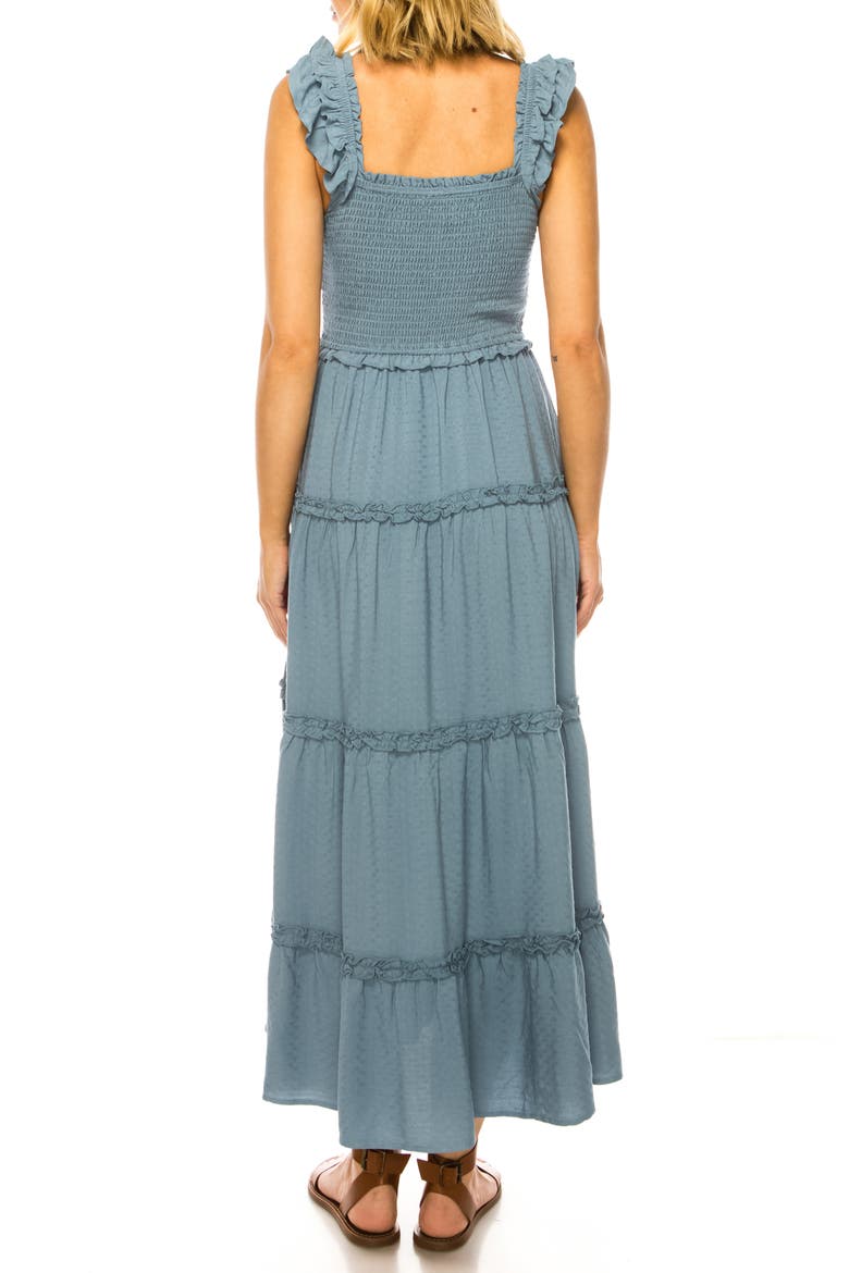 Ruffle Trim Swiss Dot Tiered Maxi Dress, Alternate, color, PARISIAN BLUE