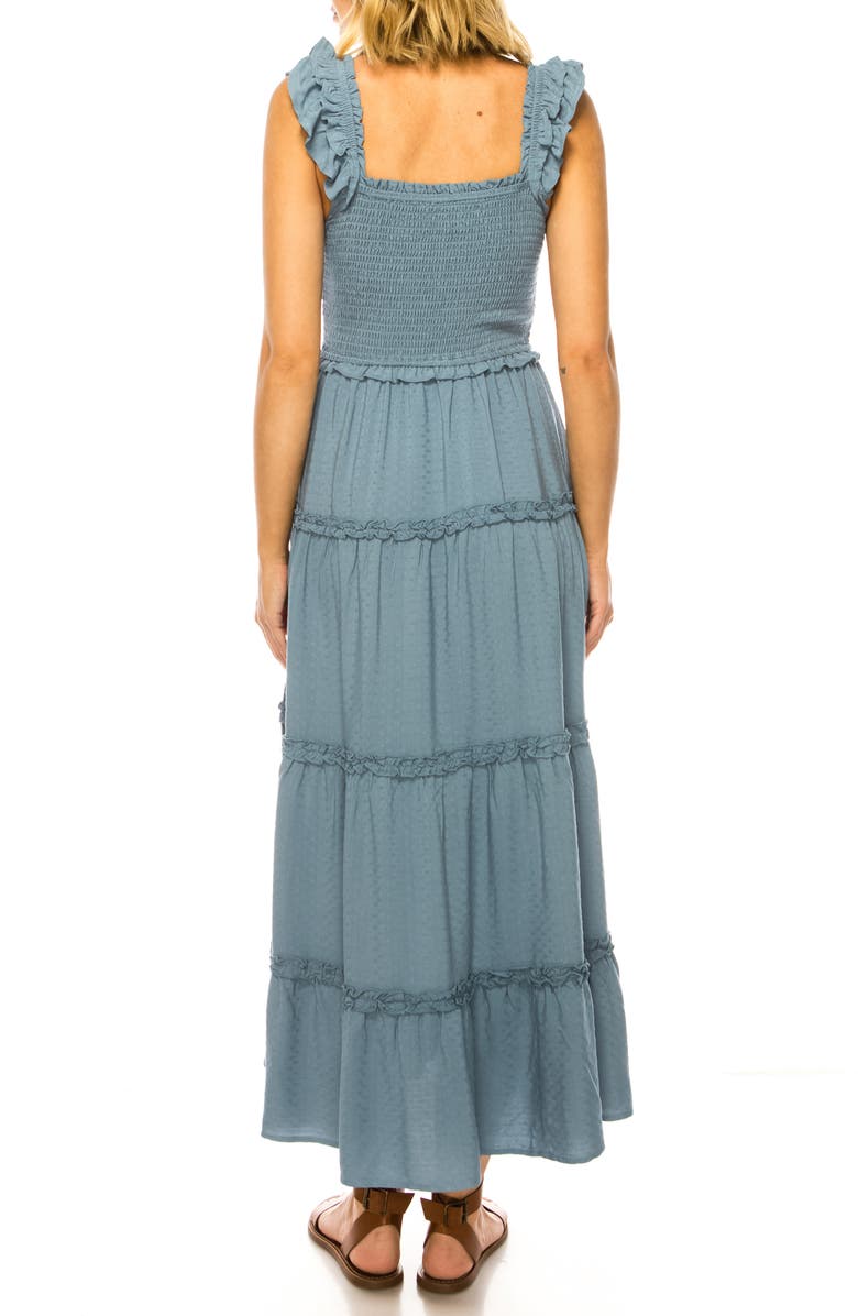 A COLLECTIVE STORY Ruffle Trim Swiss Dot Tiered Maxi Dress, Alternate, color, Parisian Blue
