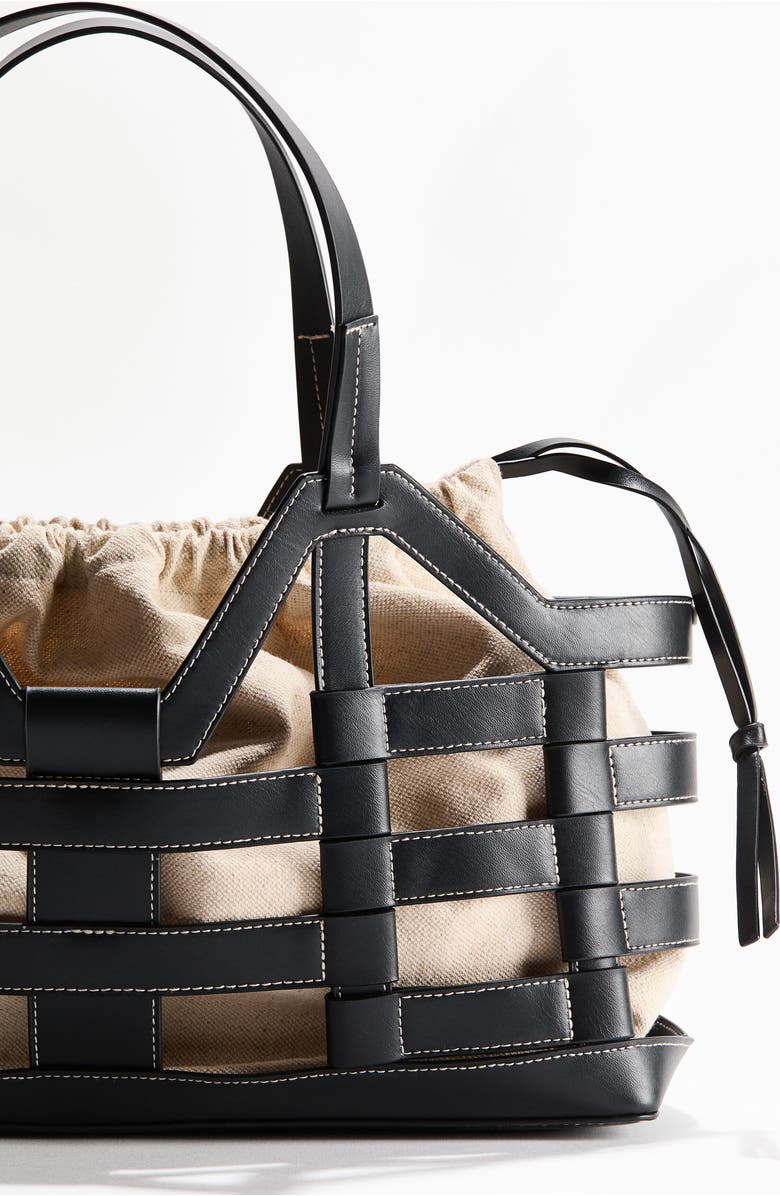 H&M Large drawstring-detail tote bag, Alternate, color, Black/Light Beige